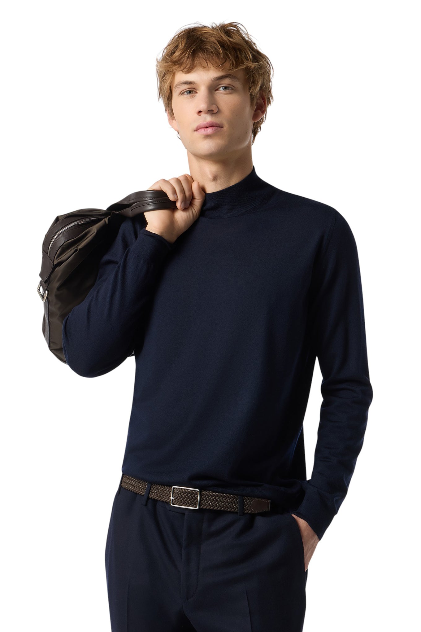 Blue ultra fine 120s wool turtleneck
