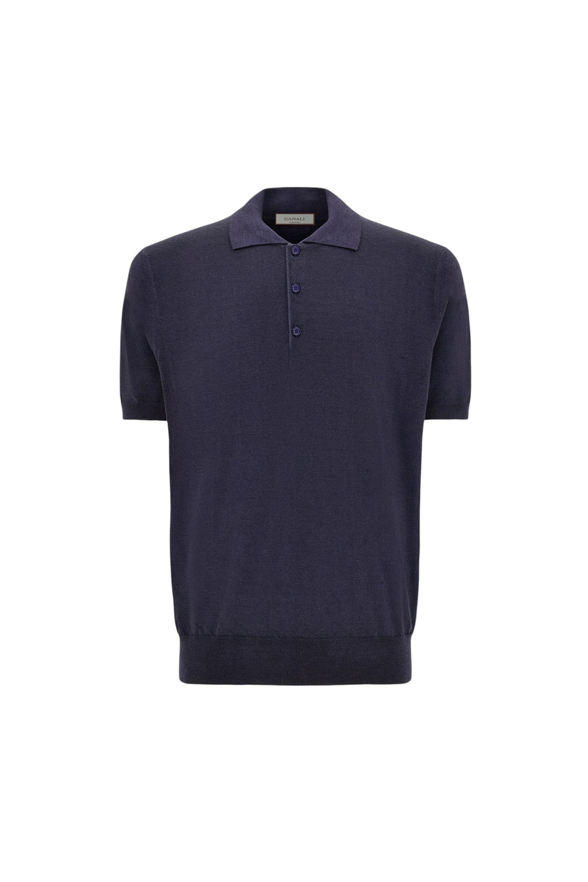 Canali Nuvola dark navy garment-dyed wool and silk polo shirt