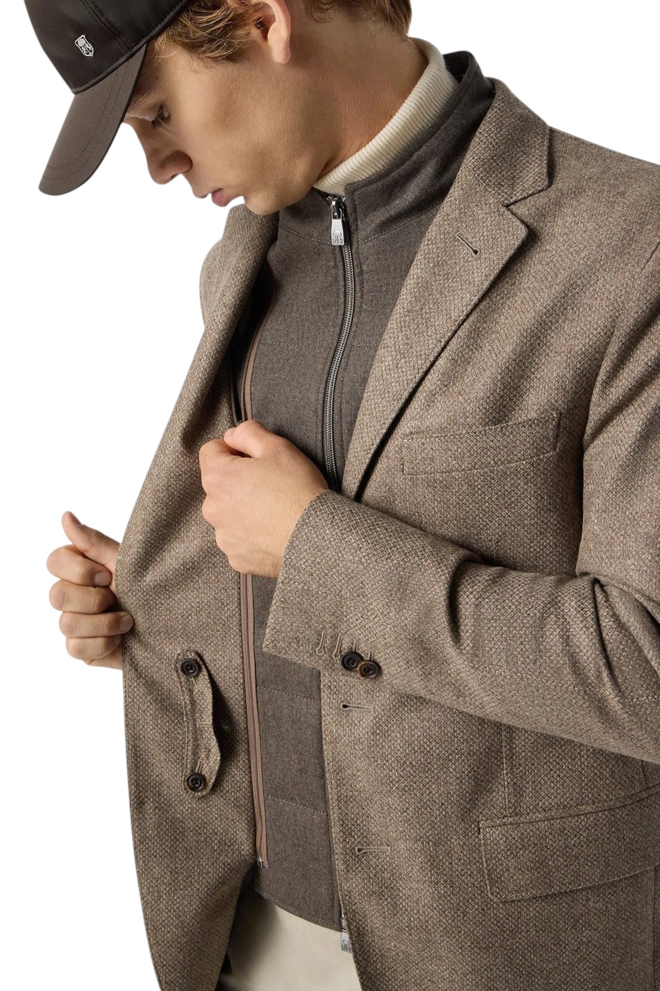 Brown wool and cashmere jacket with detachable vest