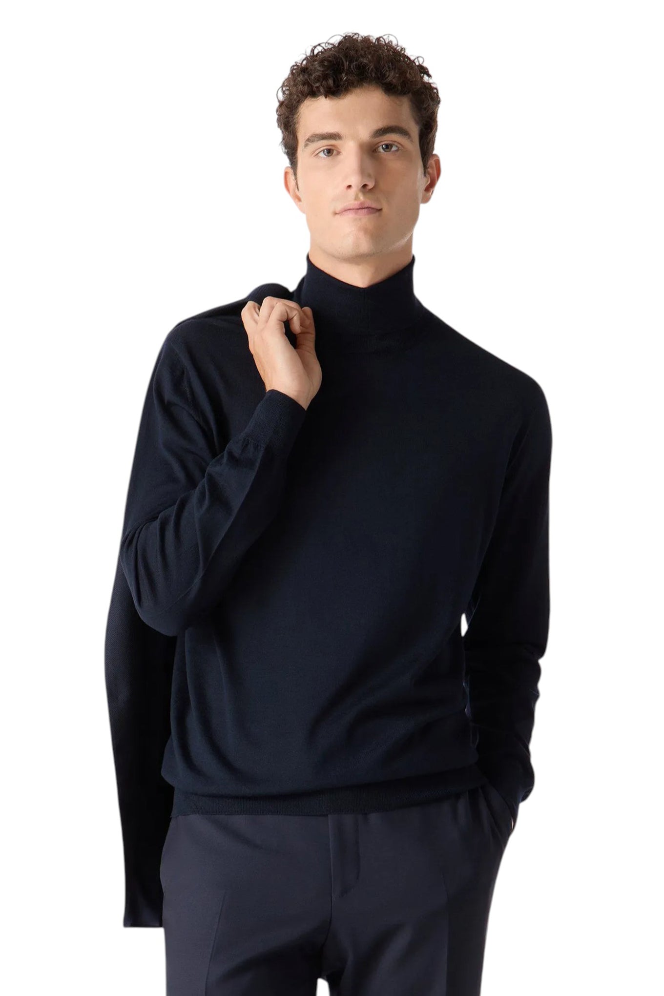 Blue ultra fine 120s merino wool turtleneck