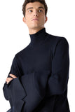 Blue ultra fine 120s merino wool turtleneck