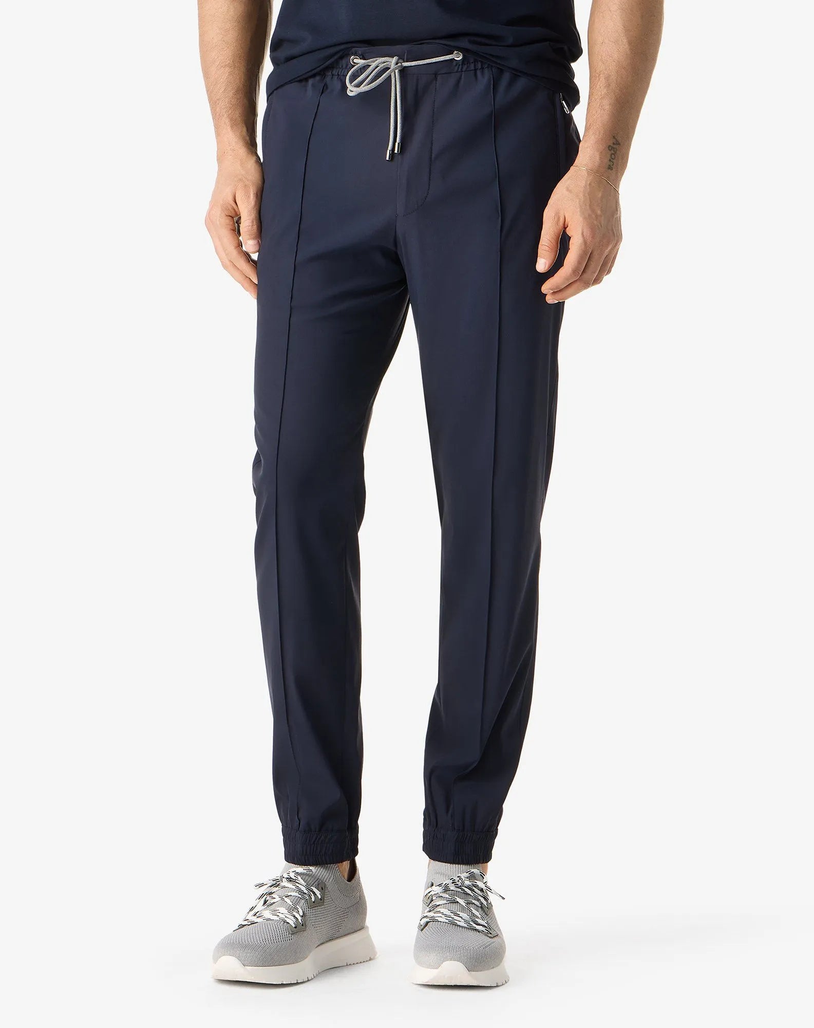 Dark blue technical wool fabric joggers