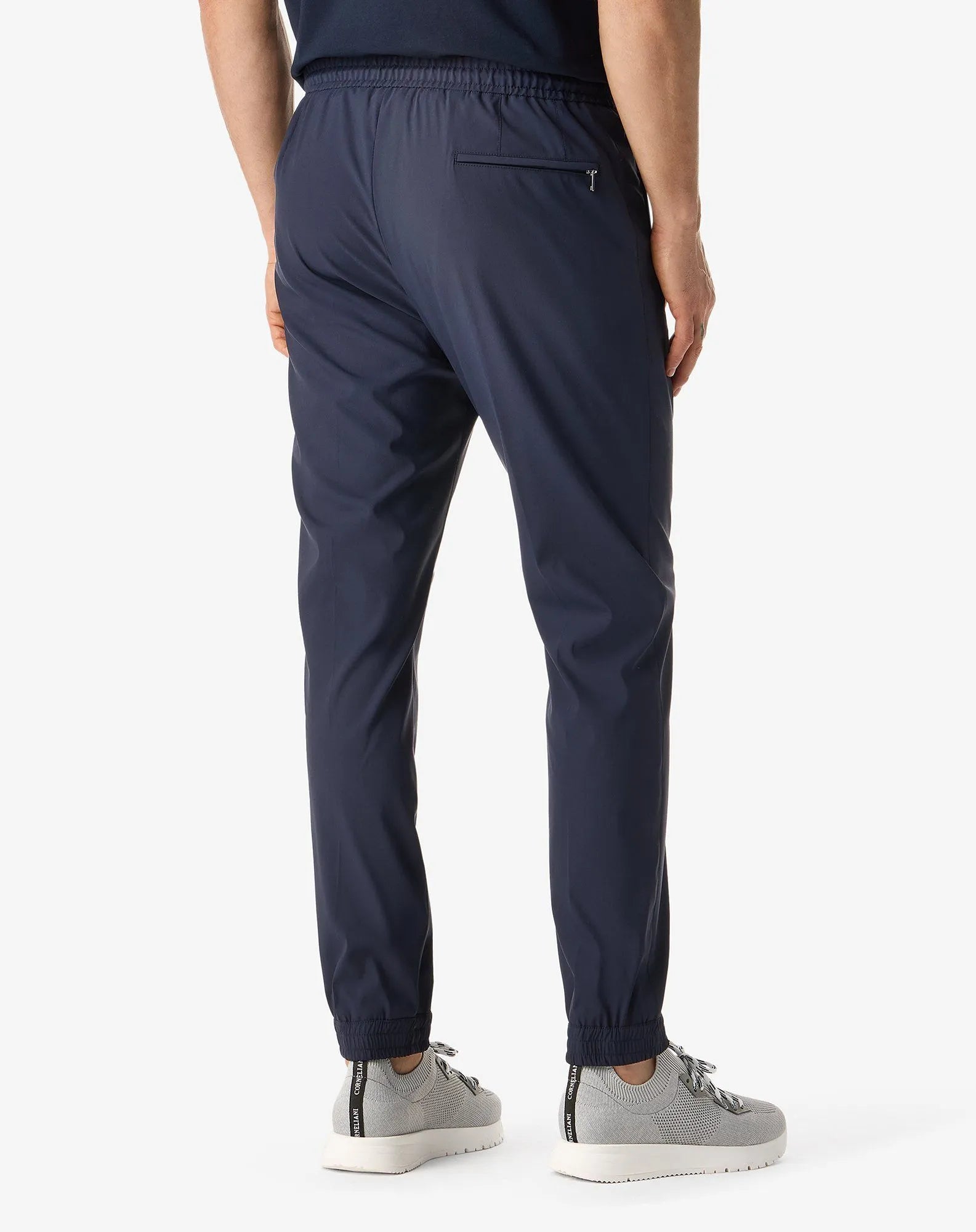 Dark blue technical wool fabric joggers