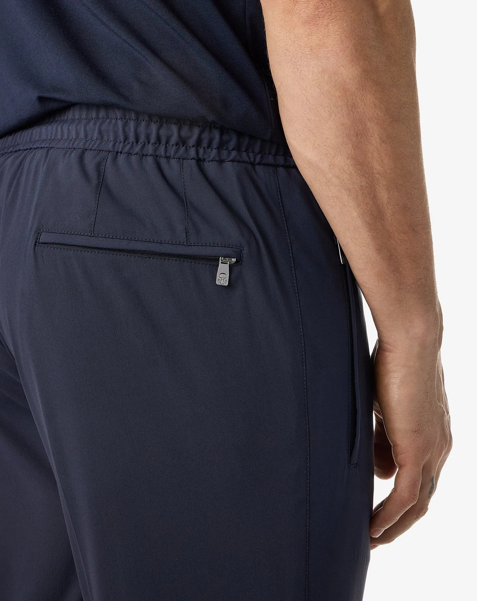 Dark blue technical wool fabric joggers