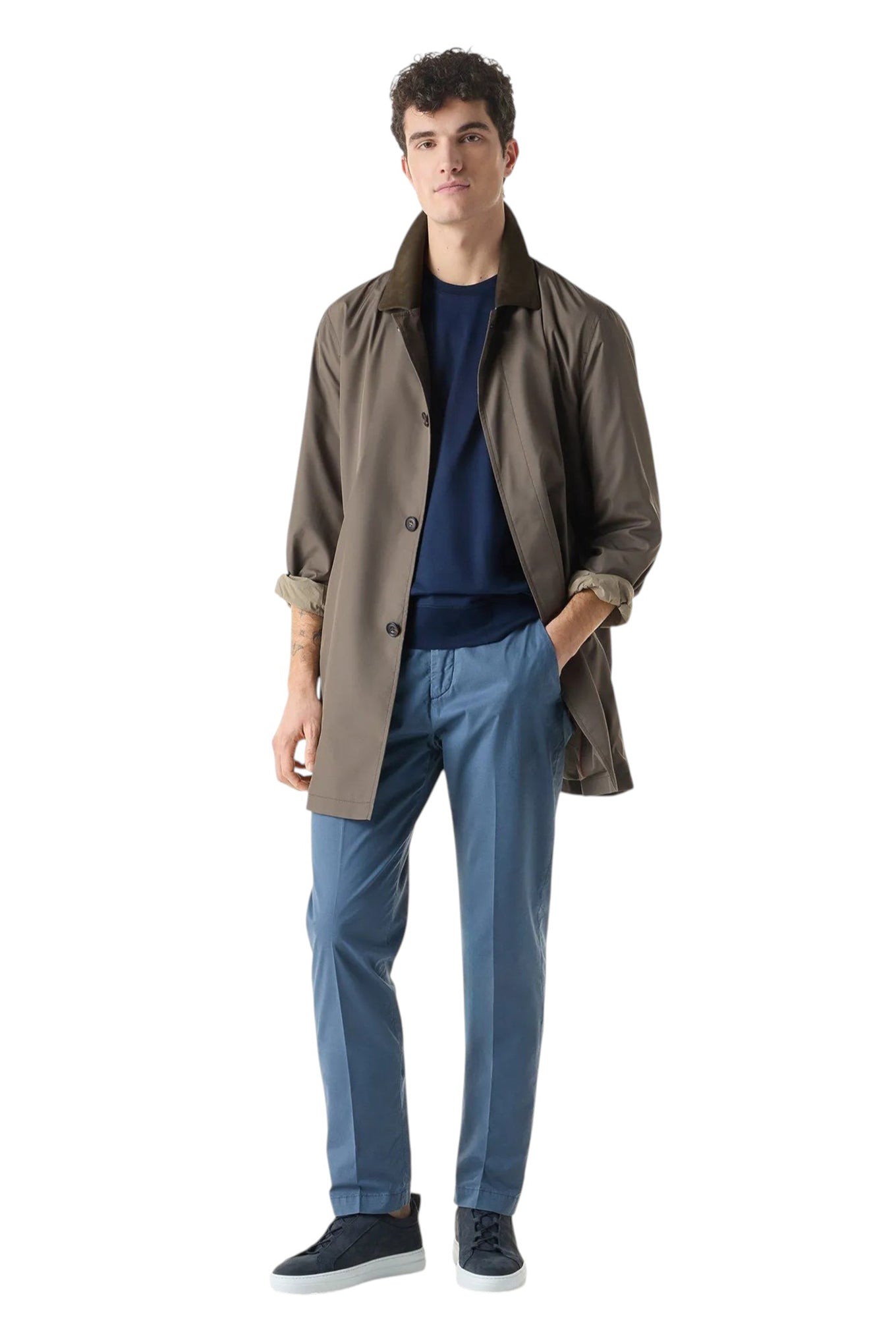 Cream garment-dyed gabardine trousers