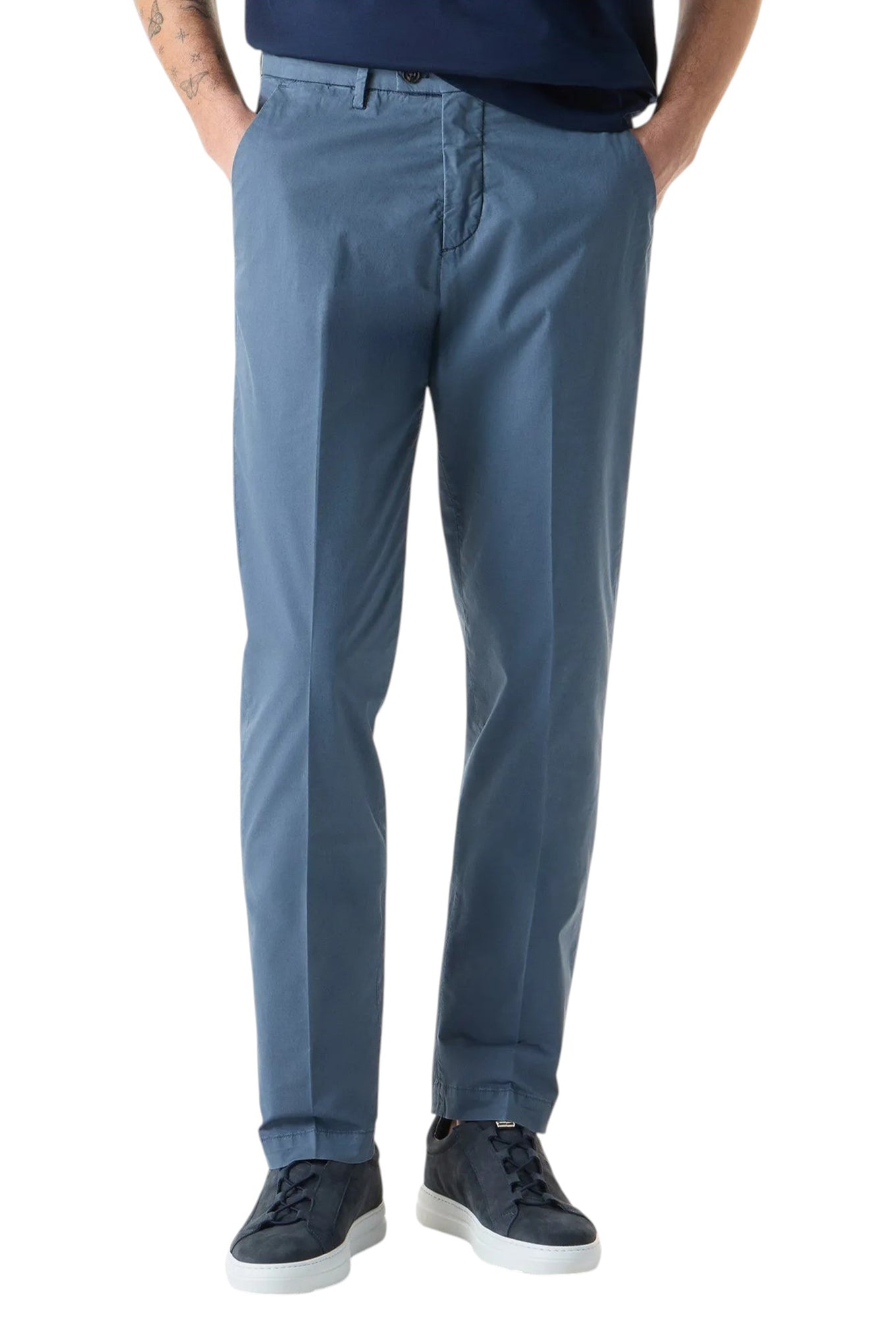 Cream garment-dyed gabardine trousers