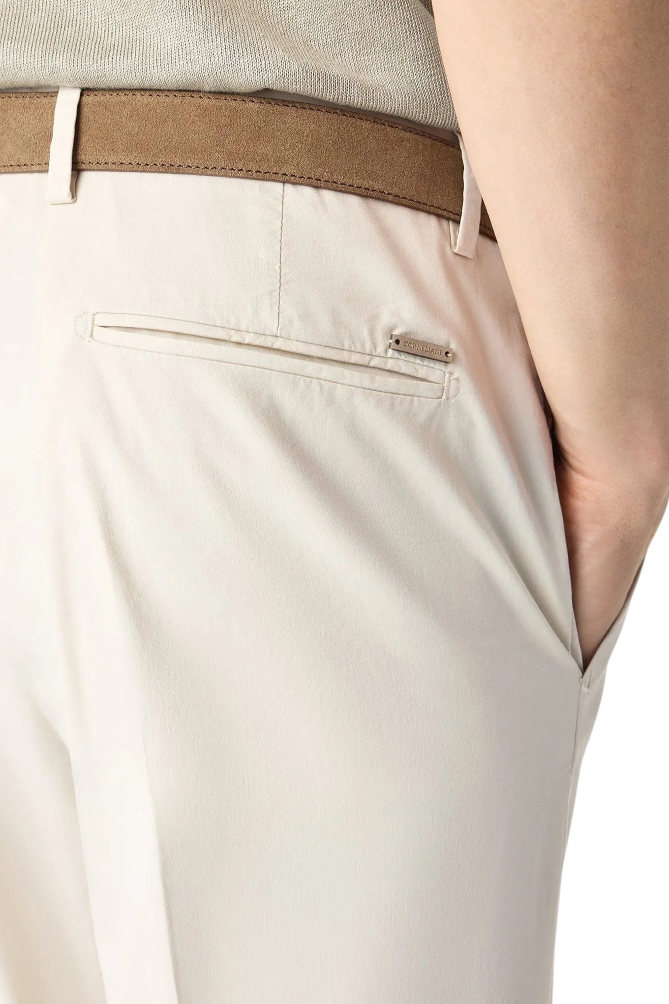 Cream garment-dyed gabardine trousers