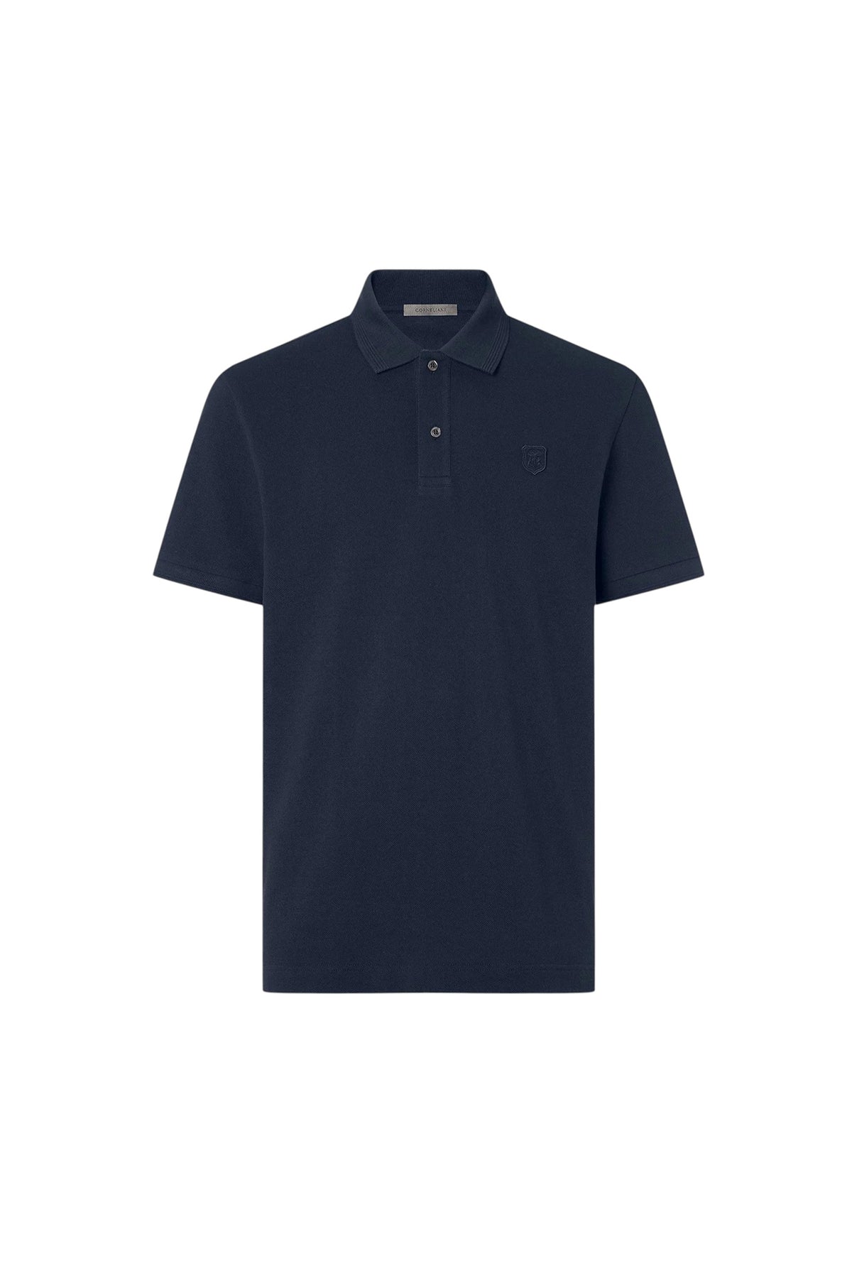 Blue button-up cotton pique polo shirt