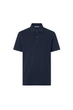 Blue button-up cotton pique polo shirt