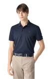 Blue button-up cotton pique polo shirt