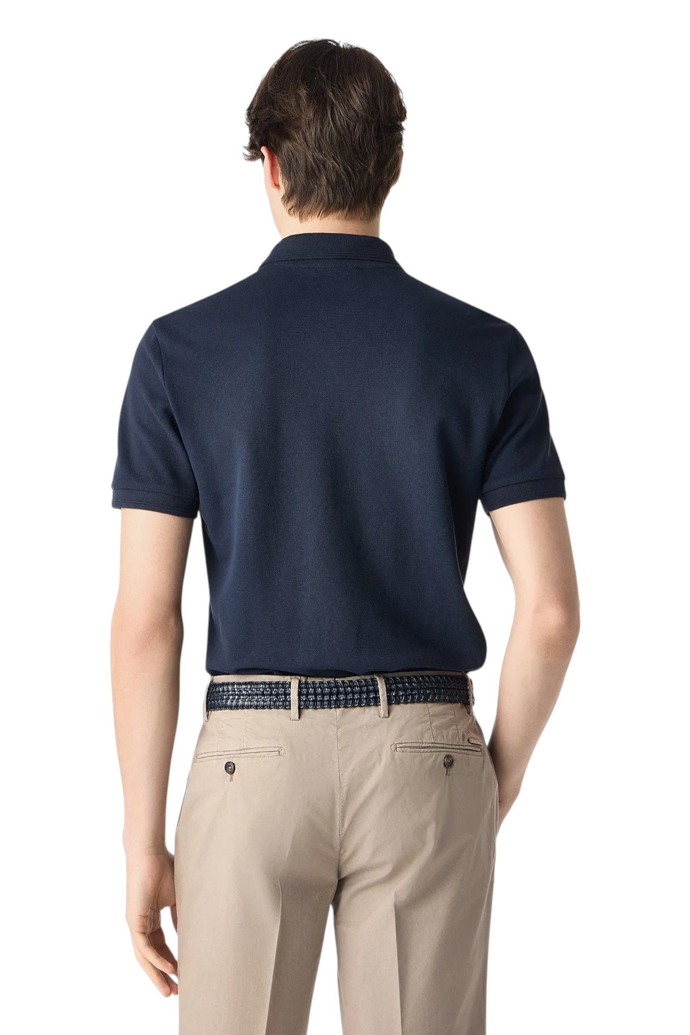 Blue button-up cotton pique polo shirt
