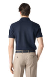 Blue button-up cotton pique polo shirt