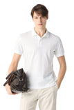 White button-up cotton pique polo shirt