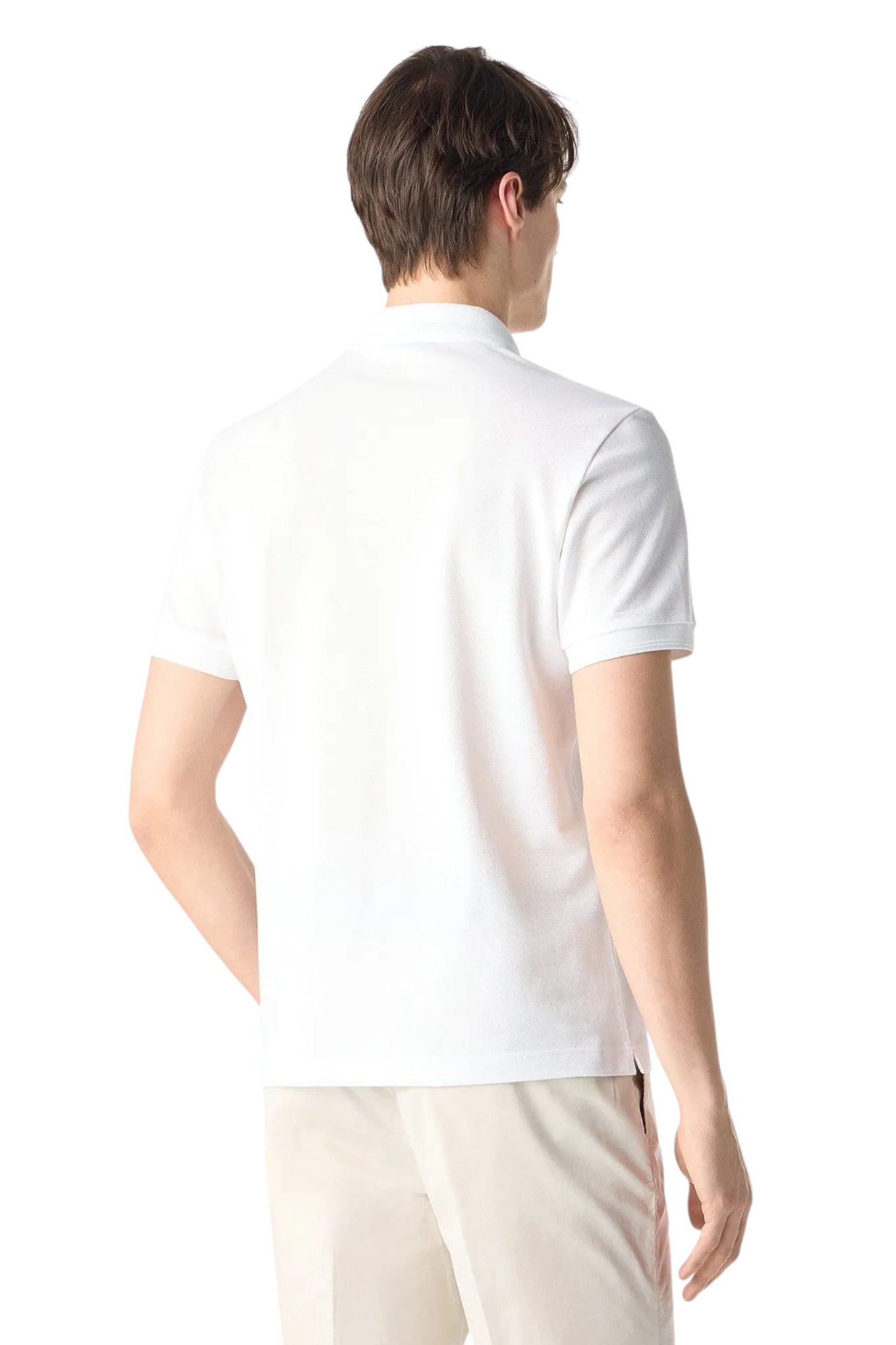 White button-up cotton pique polo shirt