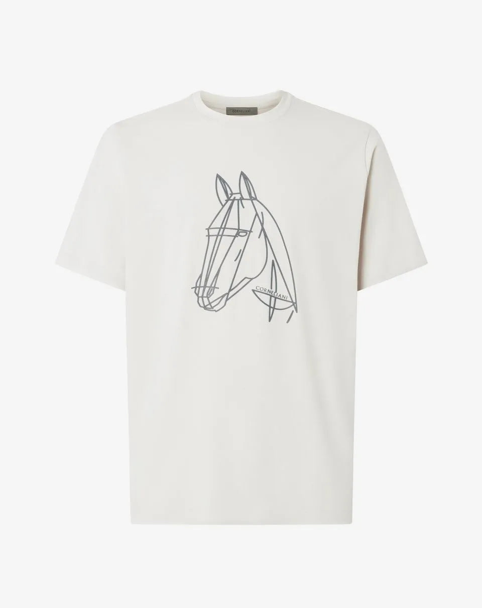 White crewneck jersey t-shirt with print