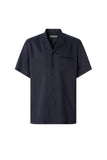 Short-sleeved navy blue linen, wool and mohair shirt