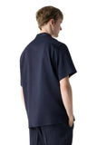 Short-sleeved navy blue linen, wool and mohair shirt
