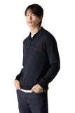 Navy button-up embroidered silk and cotton polo shirt