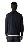 Navy button-up embroidered silk and cotton polo shirt
