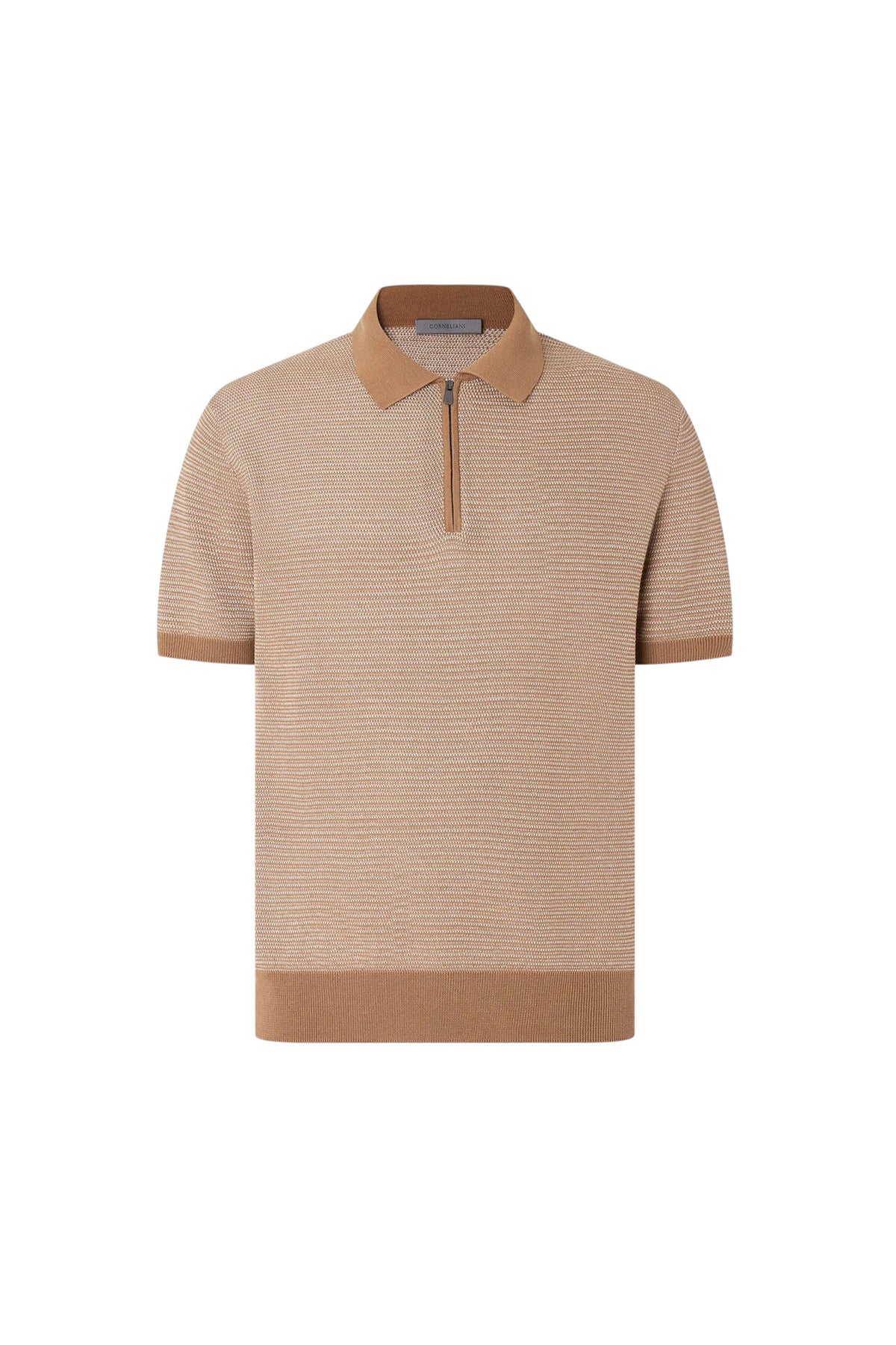 Beige buttonless pure cotton polo shirt