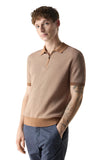 Beige buttonless pure cotton polo shirt