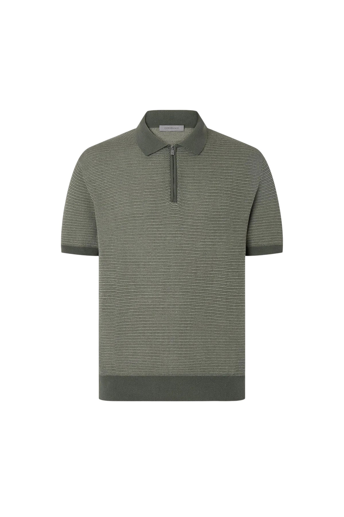Zipped green pure cotton polo shirt