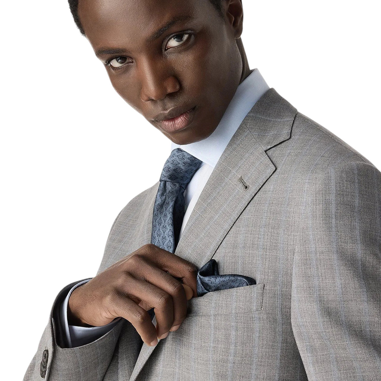 Blue pure silk pocket square with floral print