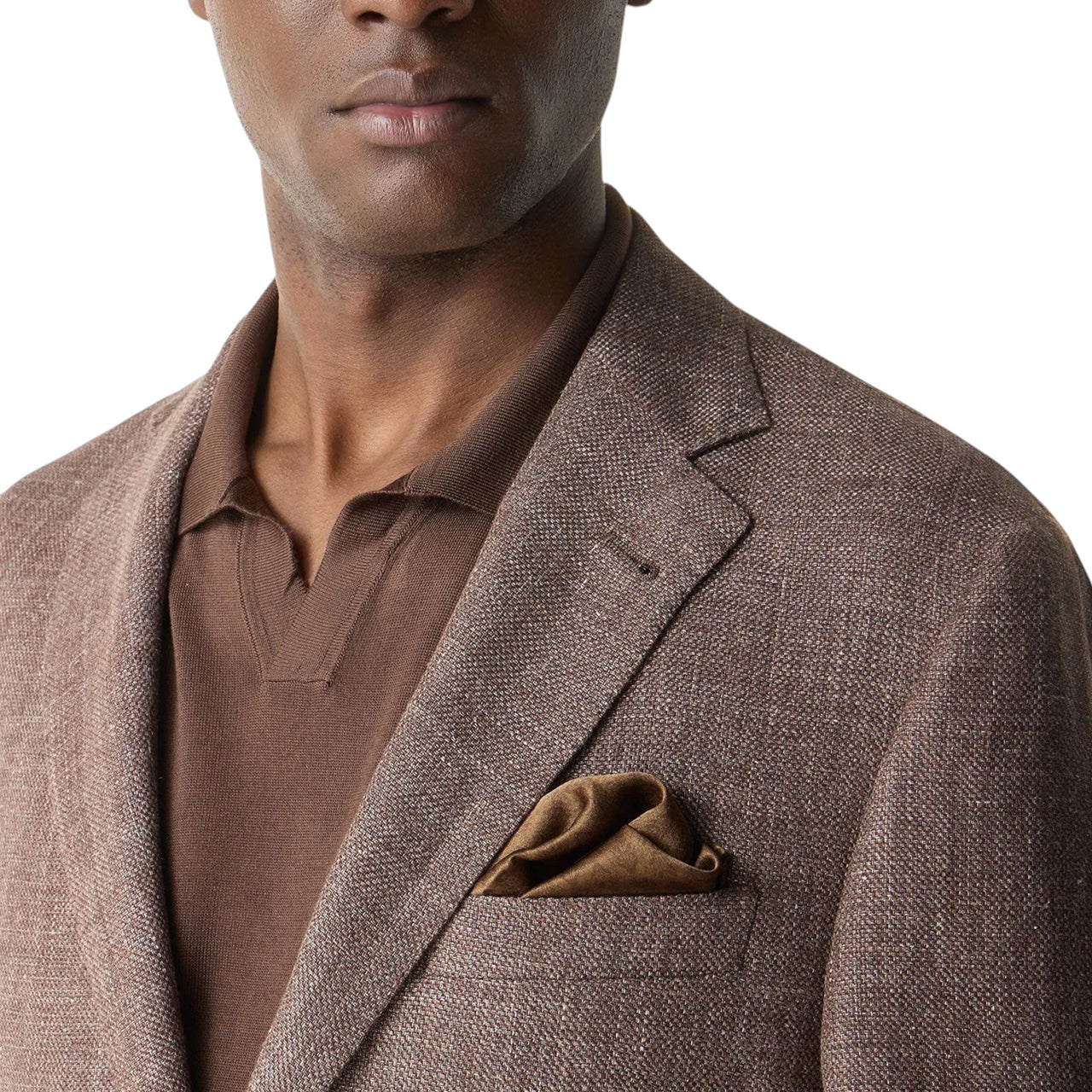 Brown pure silk pocket square with floral print