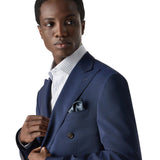 Blue silk pocket square with crest print