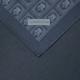 Blue silk pocket square with crest print