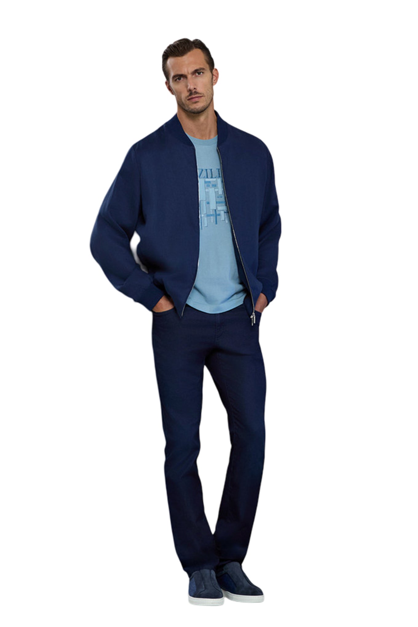 Light navy blue “Solid Color” bomber jacket