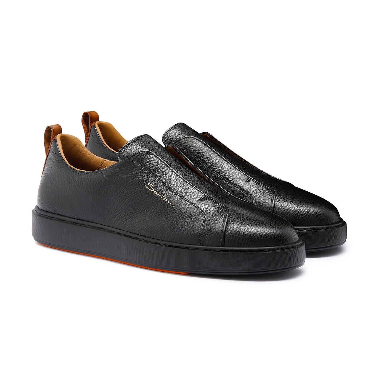 Mens black tumbled leather slip-on sneaker