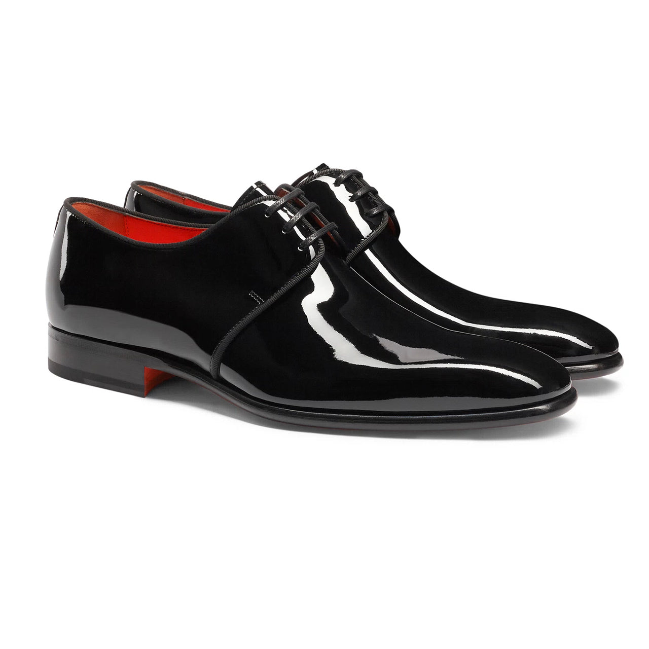 Mens black patent leather Derby shoe
