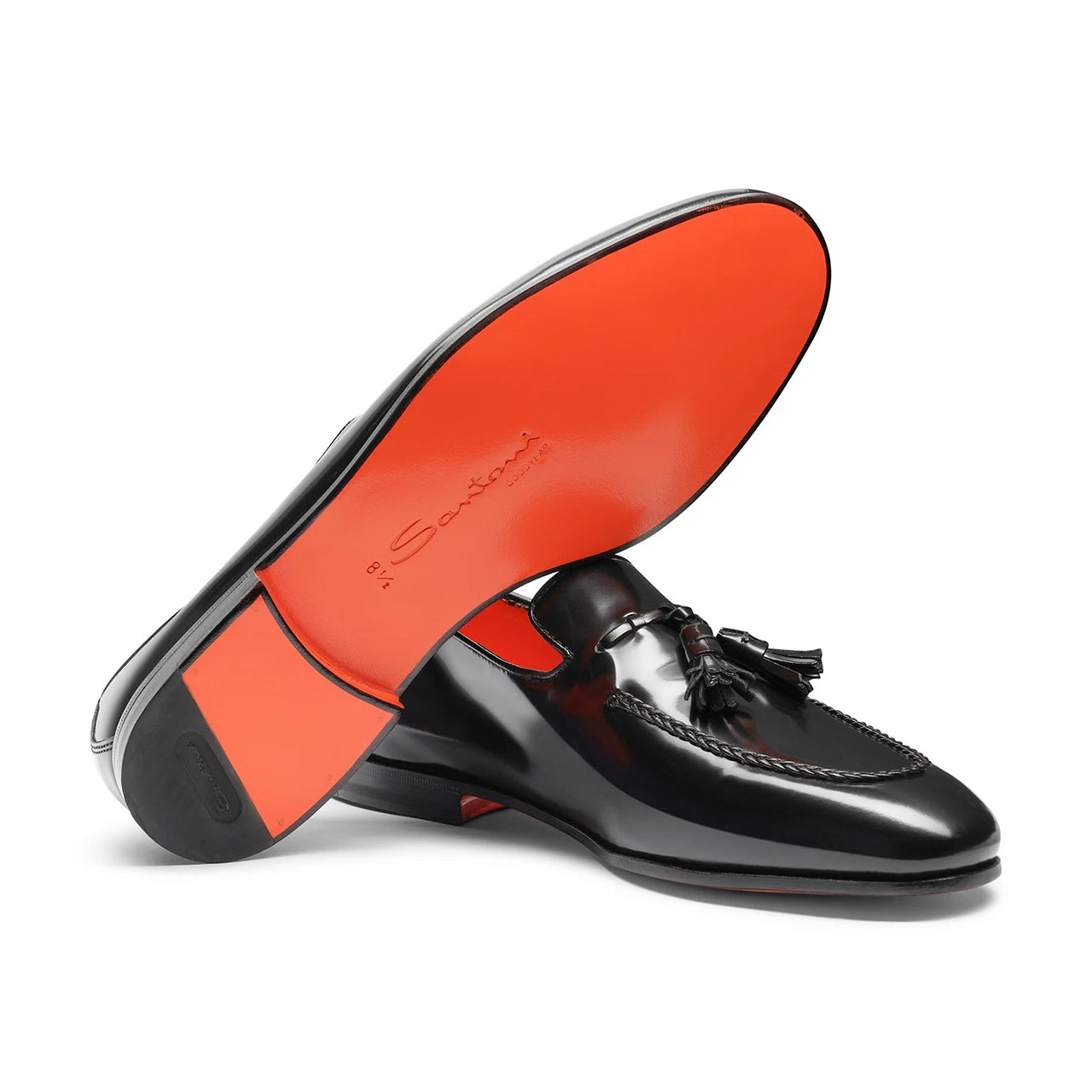 Mens black leather tassel loafer
