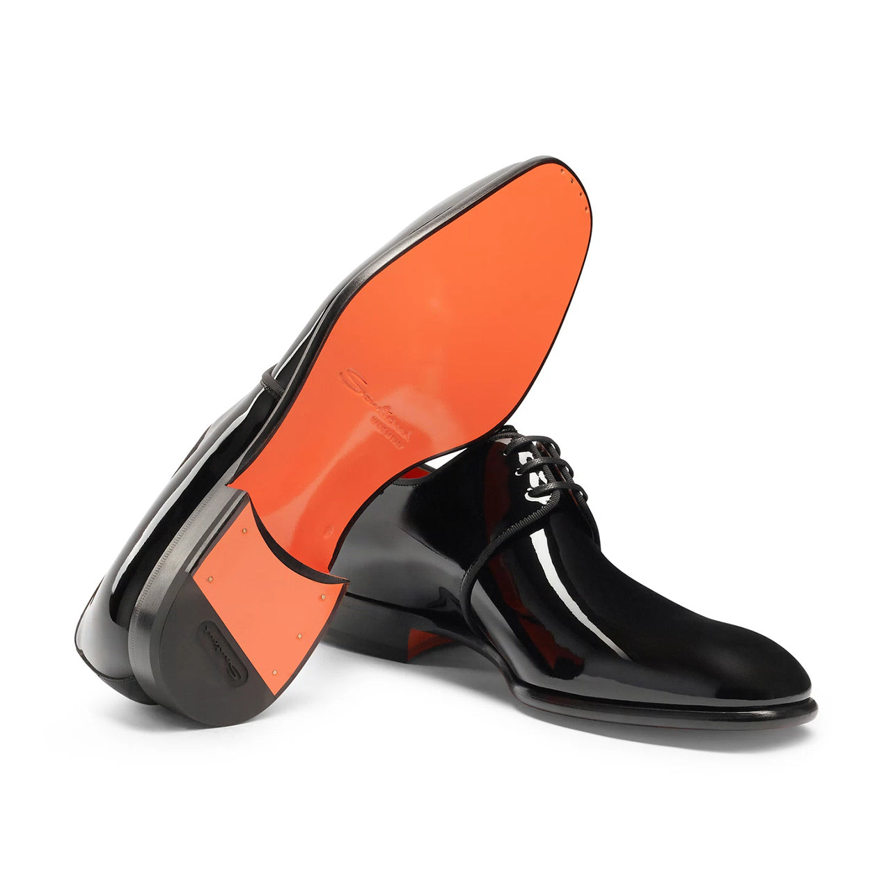 Mens black patent leather Derby shoe