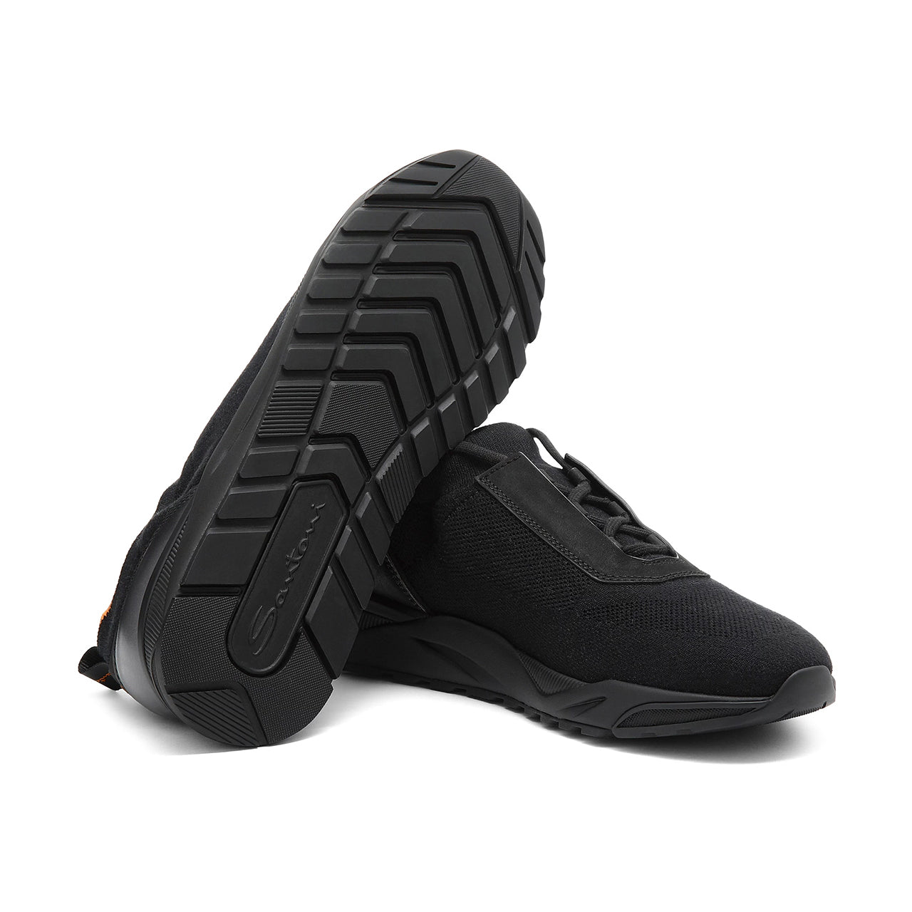 Mens black stretch knit and leather sneaker