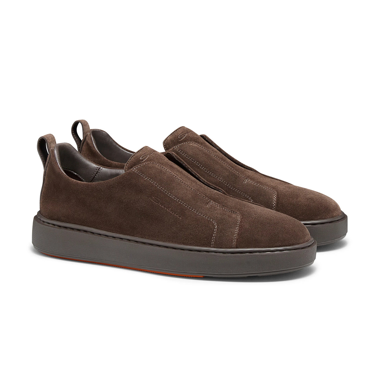Mens dark brown suede slip-on sneaker