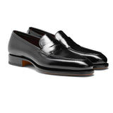 Mens black leather penny loafer