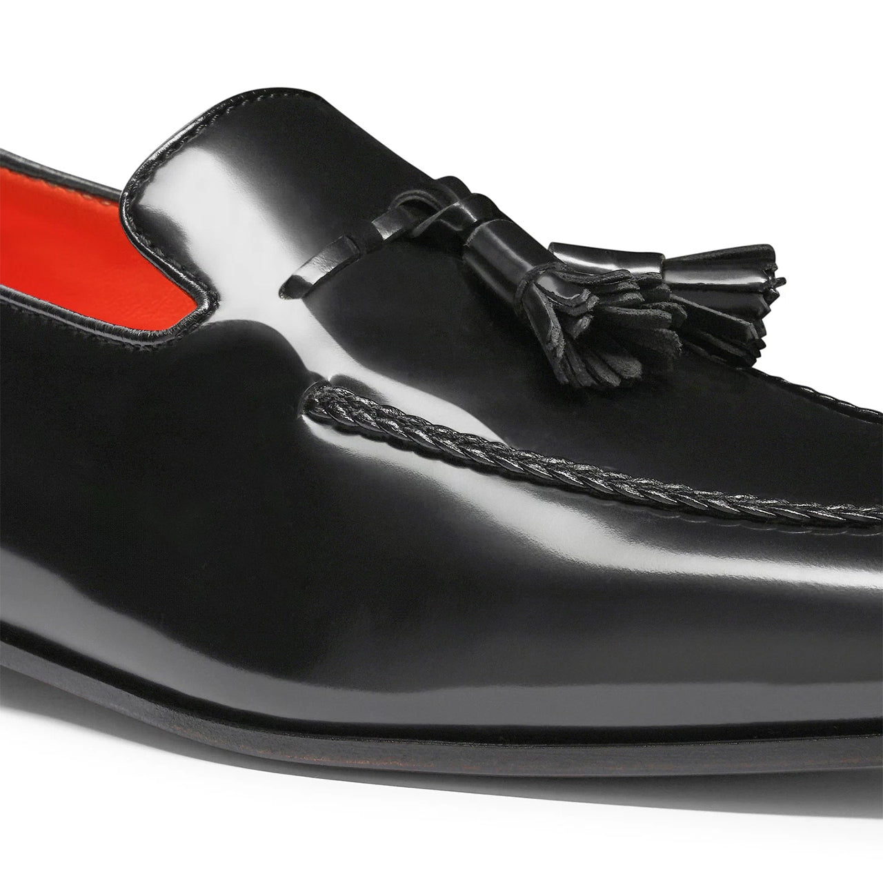 Mens black leather tassel loafer