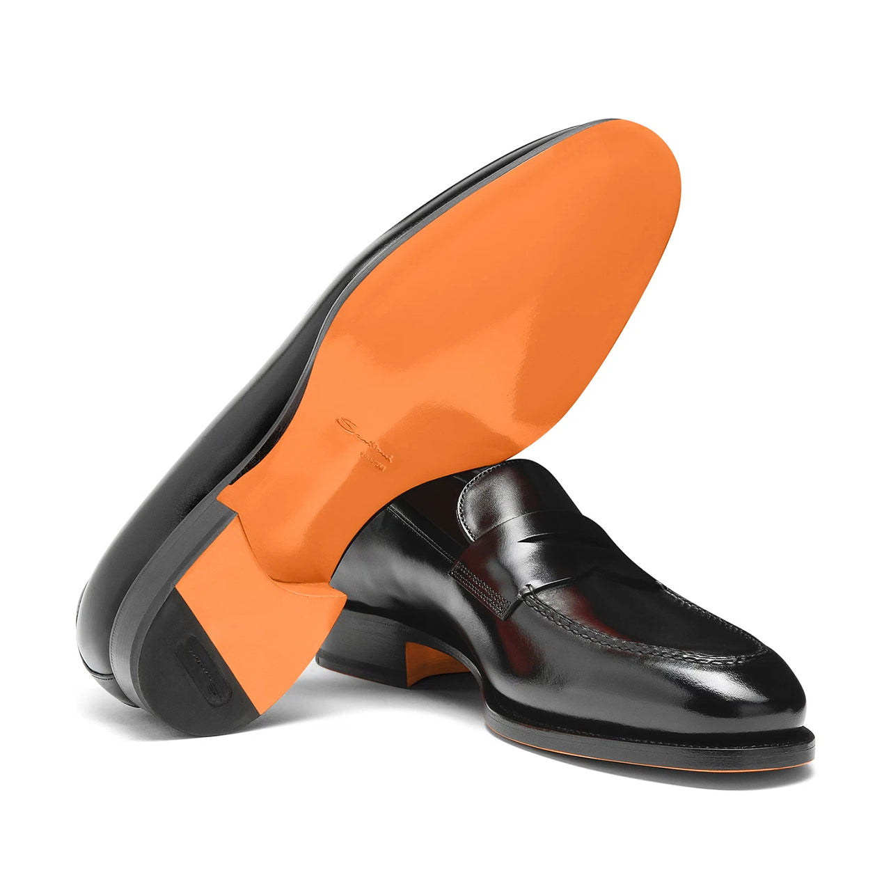 Mens black leather penny loafer