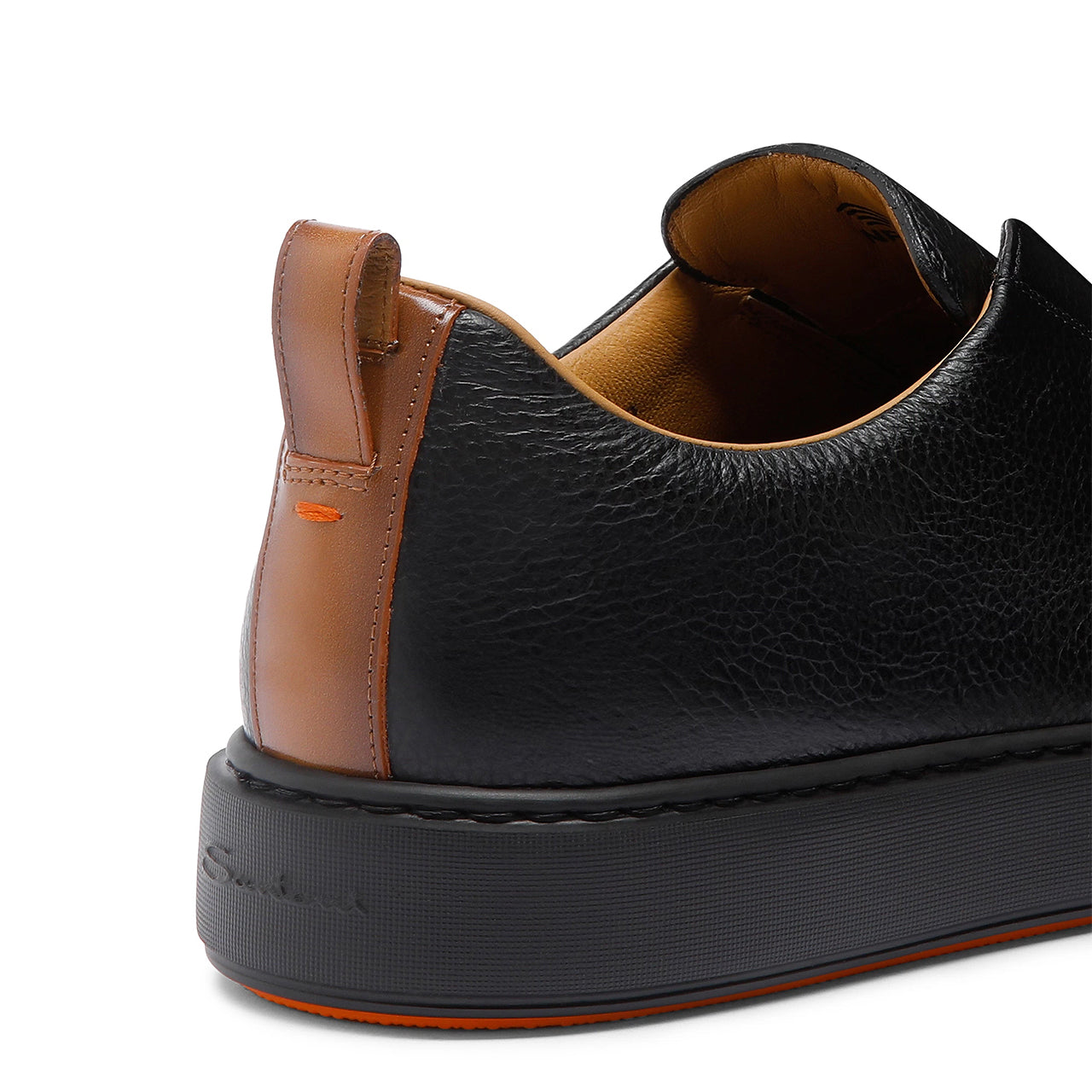 Mens black tumbled leather slip-on sneaker
