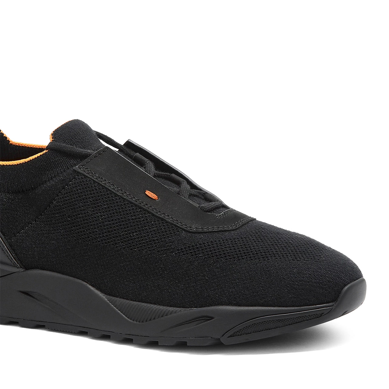 Mens black stretch knit and leather sneaker