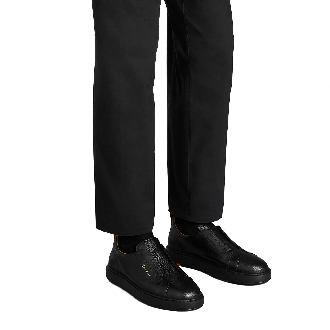 Mens black tumbled leather slip-on sneaker