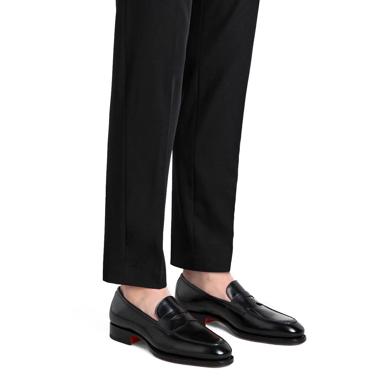Mens black leather penny loafer