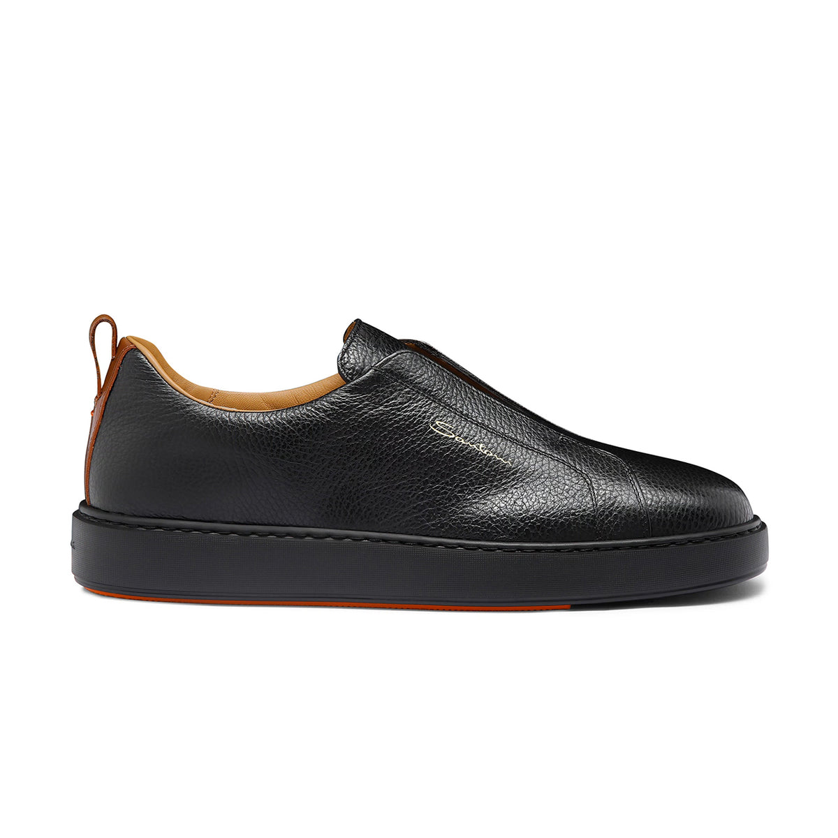 Mens black tumbled leather slip-on sneaker