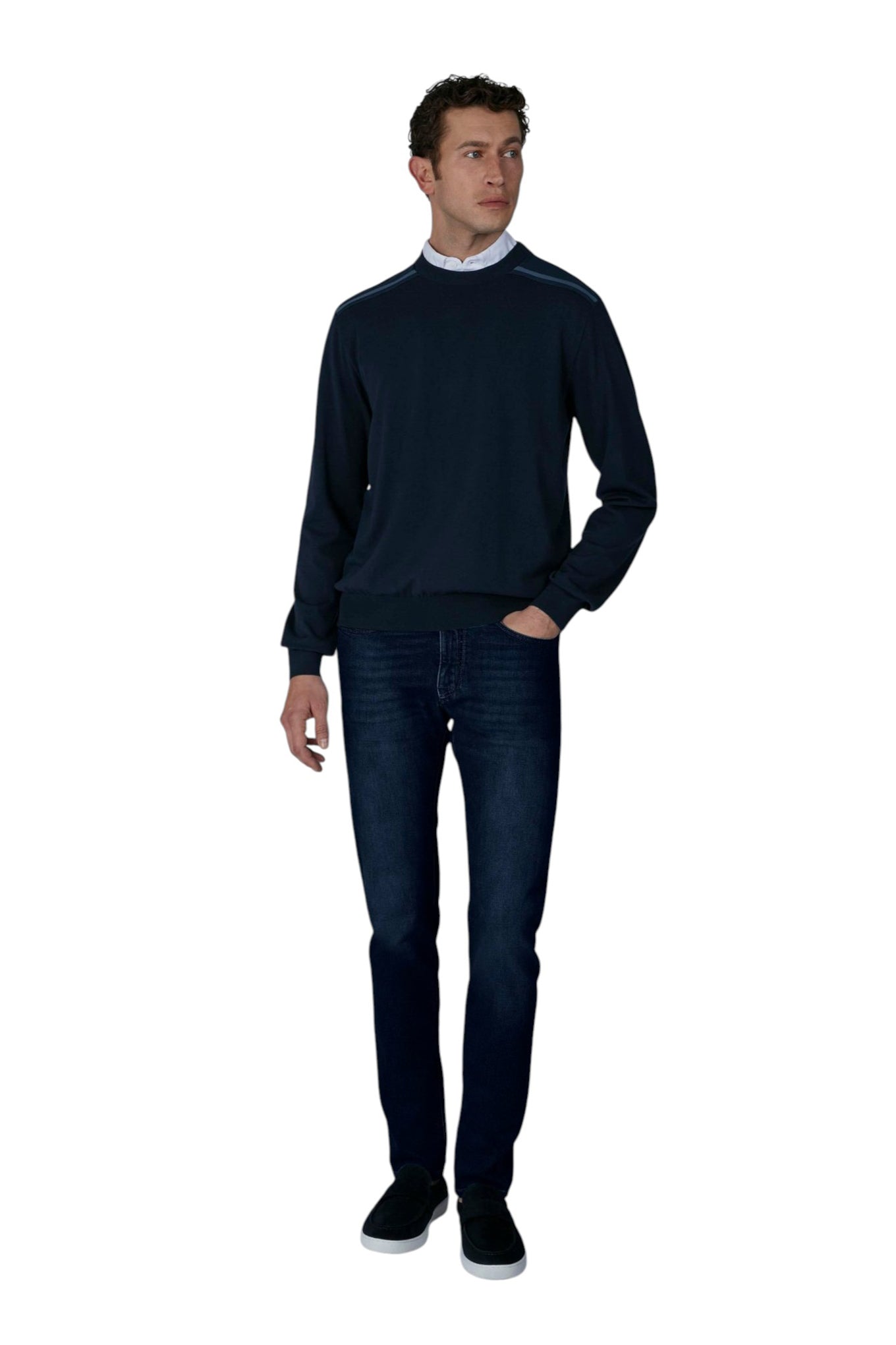 Paul Shark Men's Denim Fabric Regular Waist Straight Style Navy Jeans